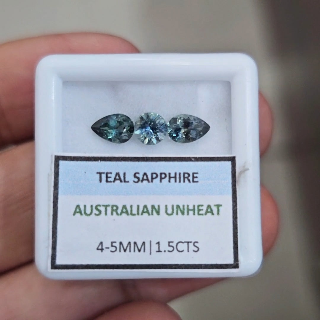 1.5cts  Natural Australian Teal Sapphire | 4-5mm| Round & Pear |Unheated