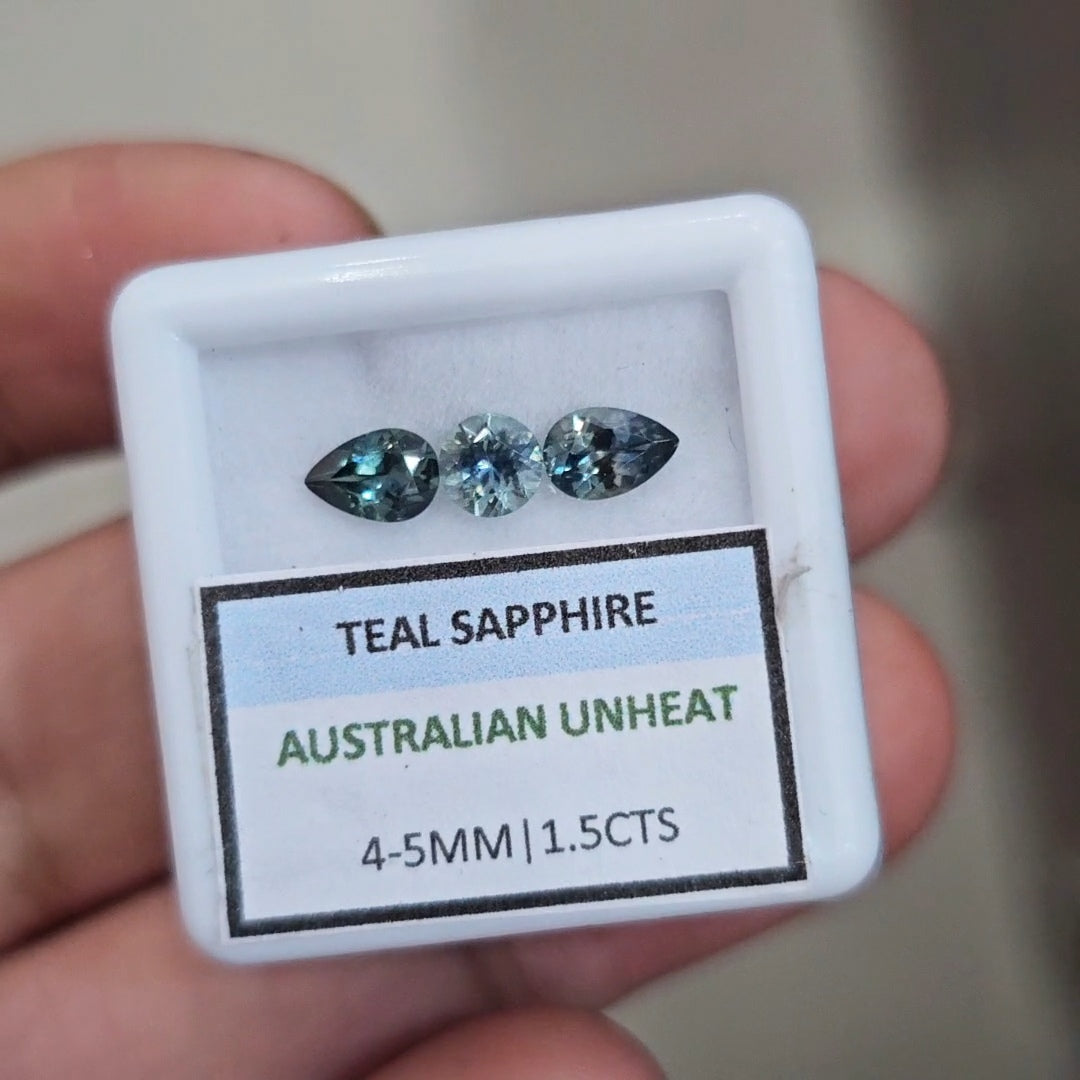 1.5cts  Natural Australian Teal Sapphire | 4-5mm| Round & Pear |Unheated