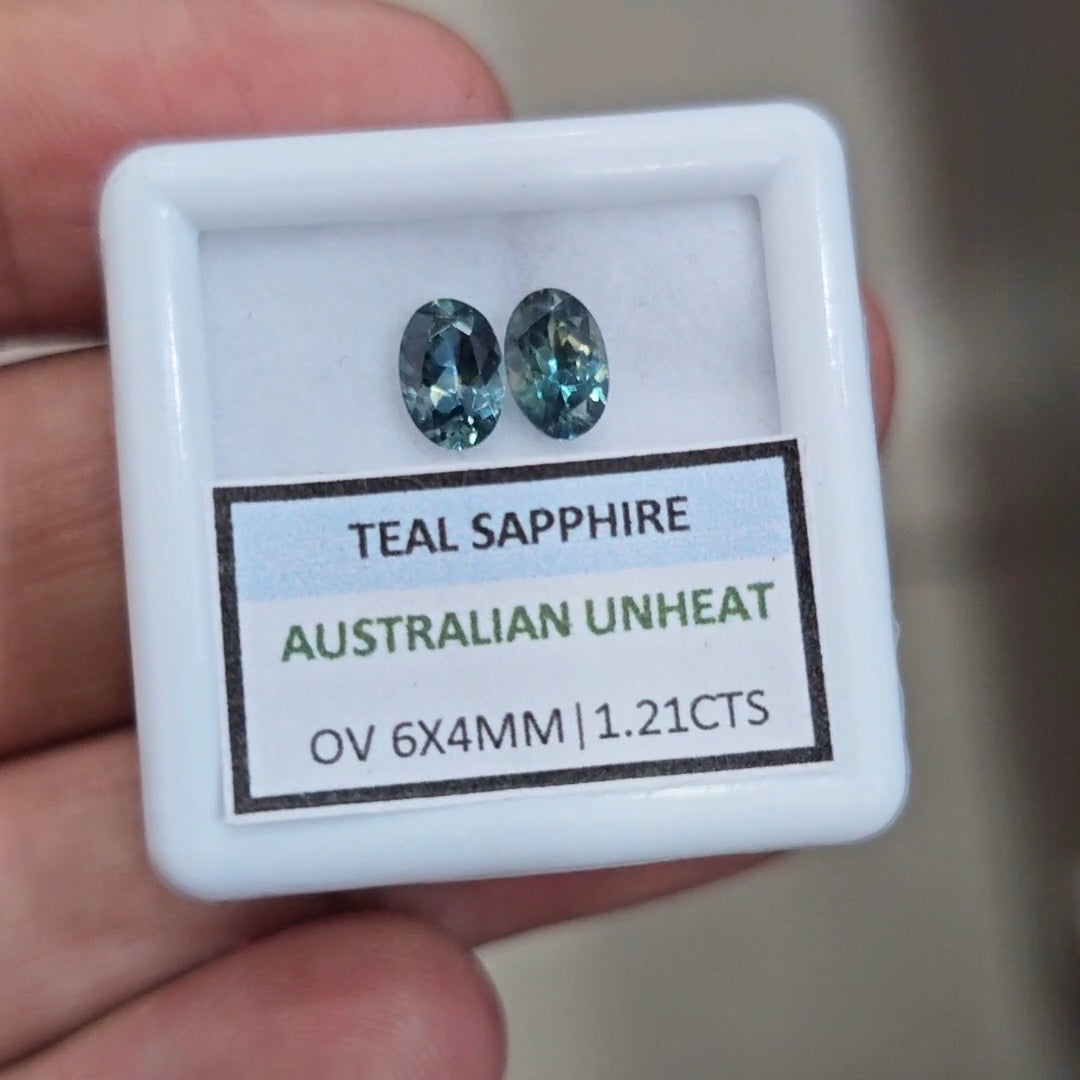 1.21cts Pair Natural Australian Teal Sapphire | 6x4mm| Oval |Unheated