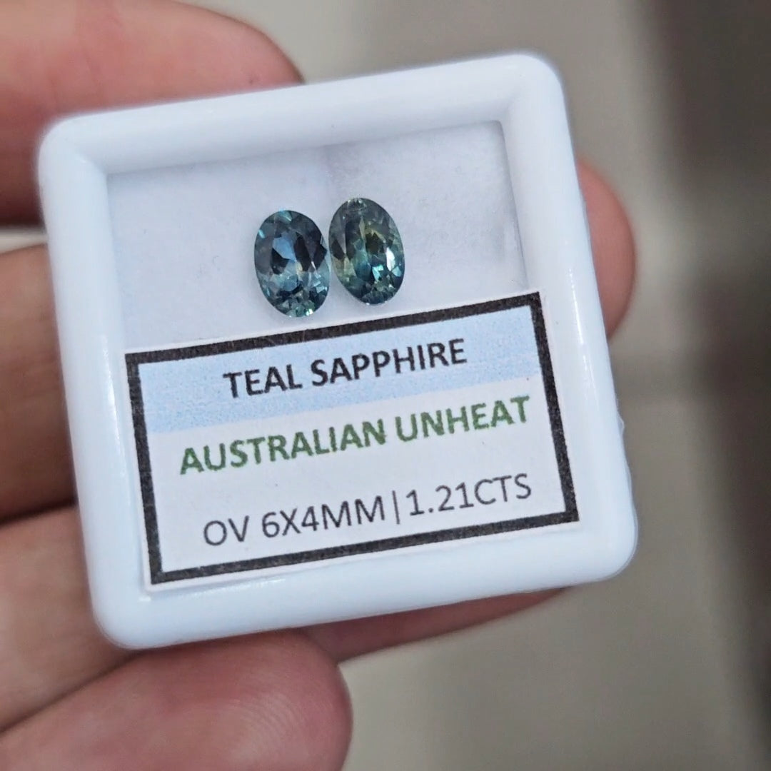 1.21cts Pair Natural Australian Teal Sapphire | 6x4mm| Oval |Unheated