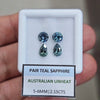 2.15cts Pair Natural Australian Teal Sapphire | 5-6mm| Round & Pear |Unheated