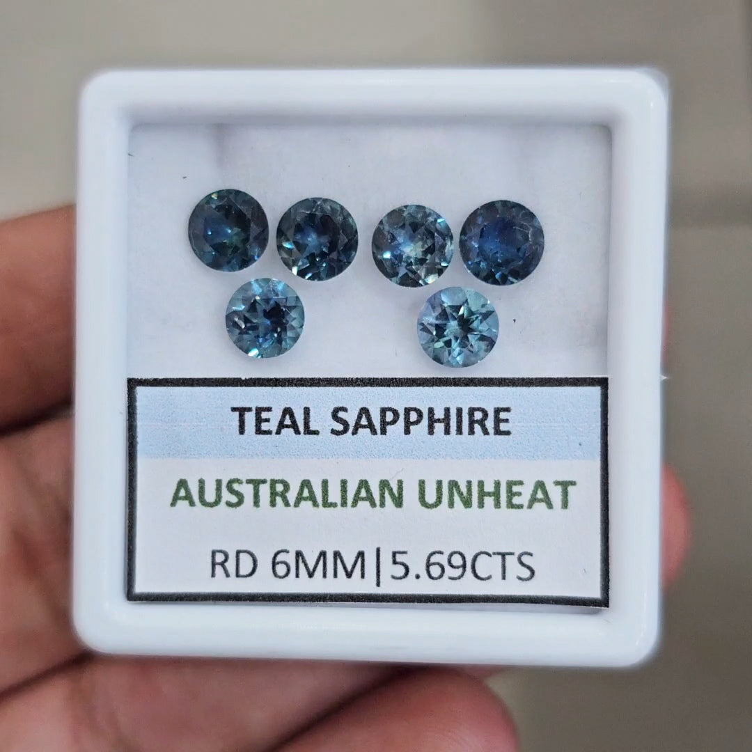 5.69cts  Natural Australian Teal Sapphire | 6mm| Round | Unheated