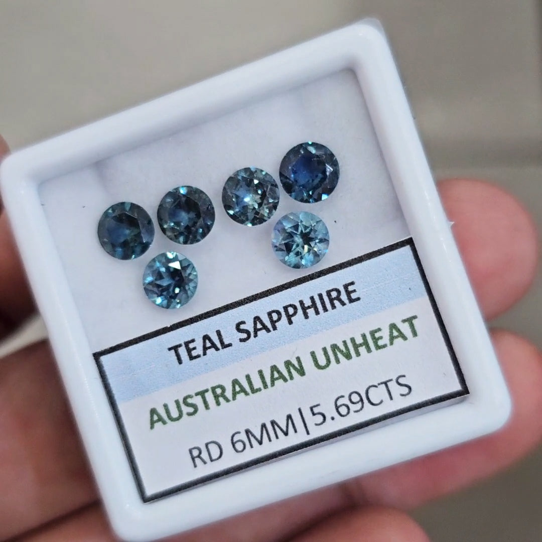 5.69cts  Natural Australian Teal Sapphire | 6mm| Round | Unheated