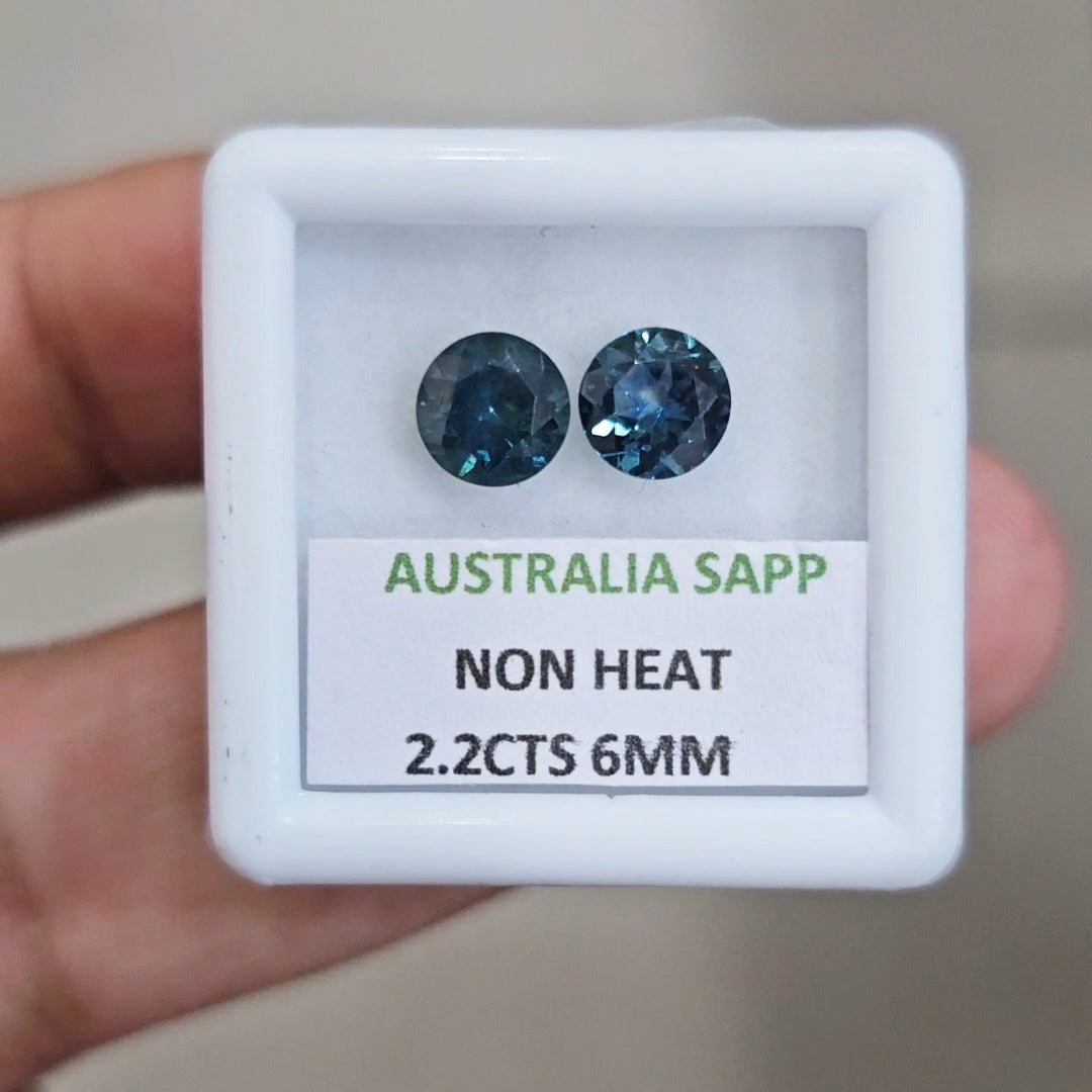 2.2cts Pair Natural Australian Teal Sapphire | 6mm| Round |Unheated