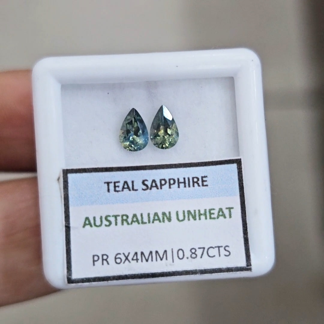 0.87cts Pair Natural Australian Teal Sapphire | 6x4mm| Pear |Unheated