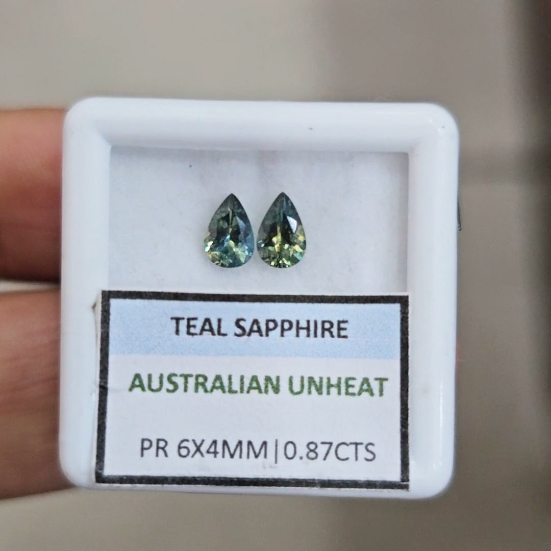 0.87cts Pair Natural Australian Teal Sapphire | 6x4mm| Pear |Unheated