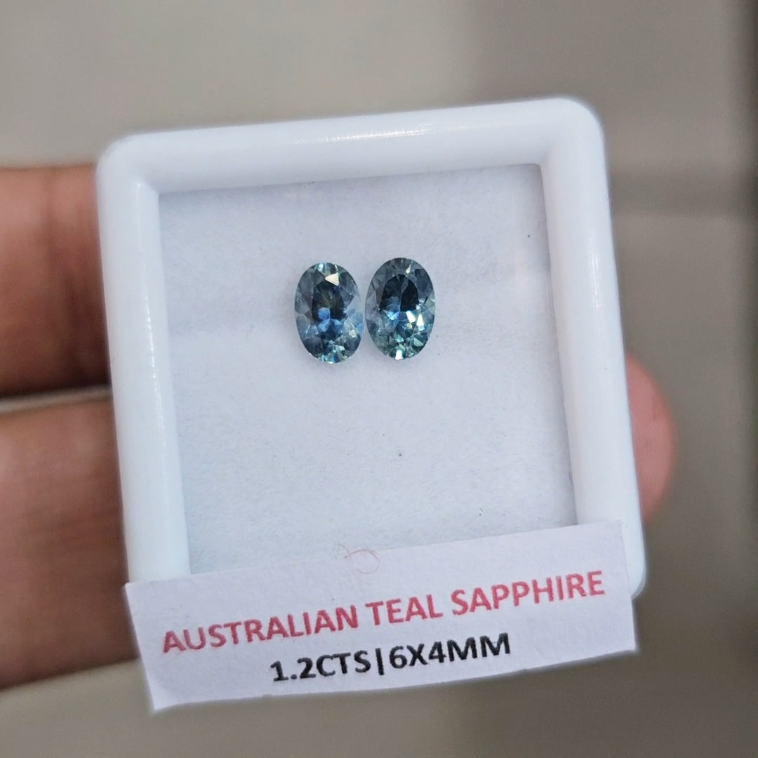 1.2cts Pair Natural Australian Teal Sapphire | 6x4mm| Oval |Unheated