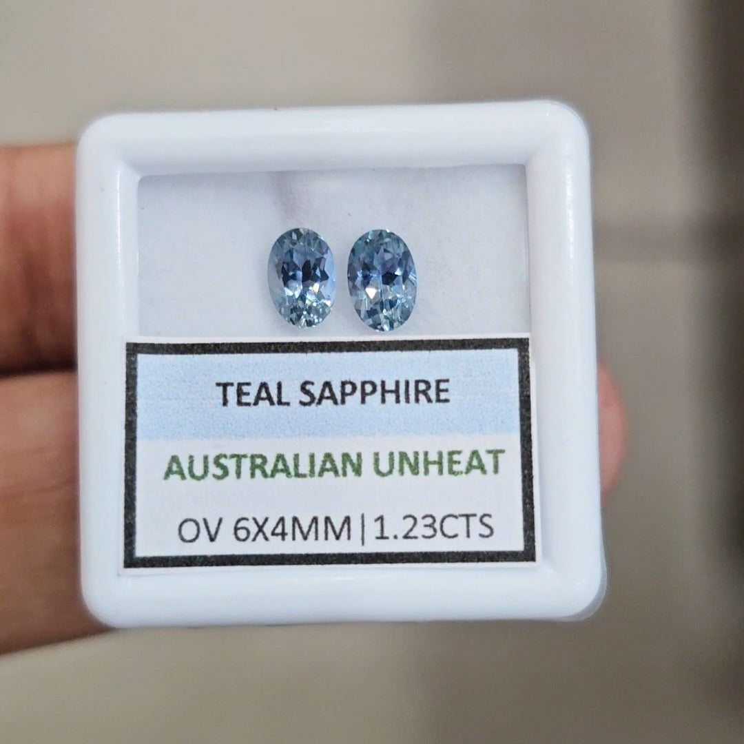 1.23cts Pair Natural Australian Teal Sapphire | 6x4mm| Oval |Unheated
