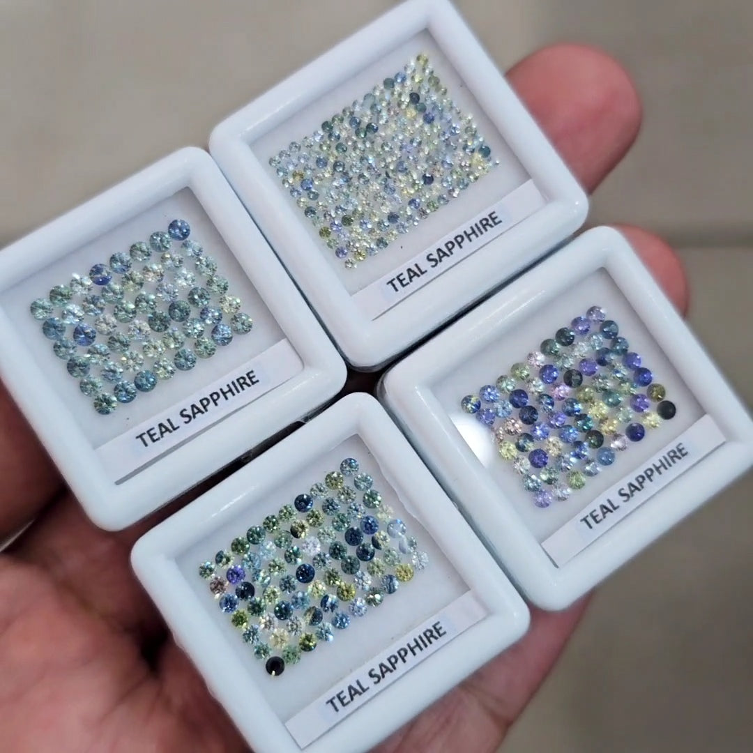 4 Boxes of Natural Australian Teal Sapphire Melee Set | Round | Unheated