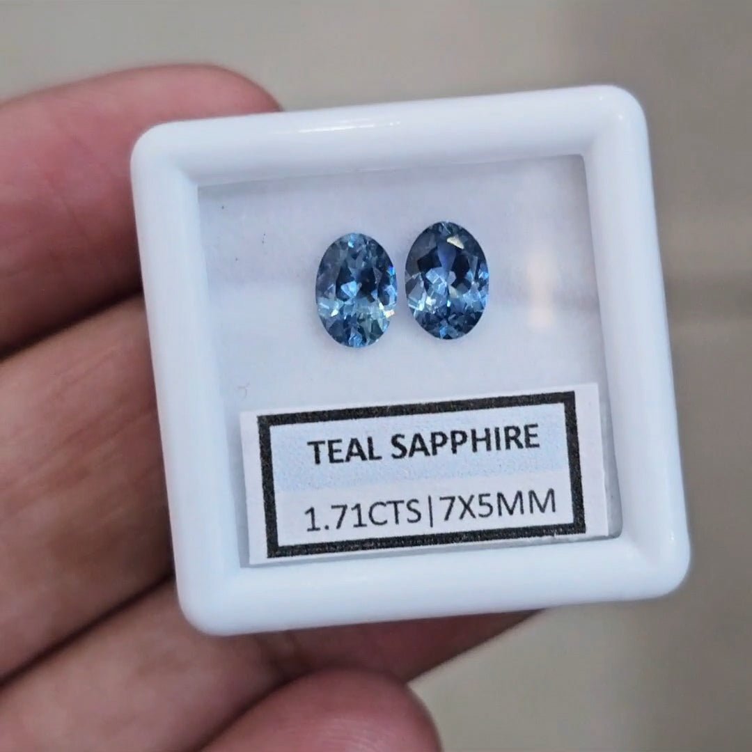 1.71cts  Pair Natural Australian Teal Sapphire | 7x5mm| Oval | Unheated