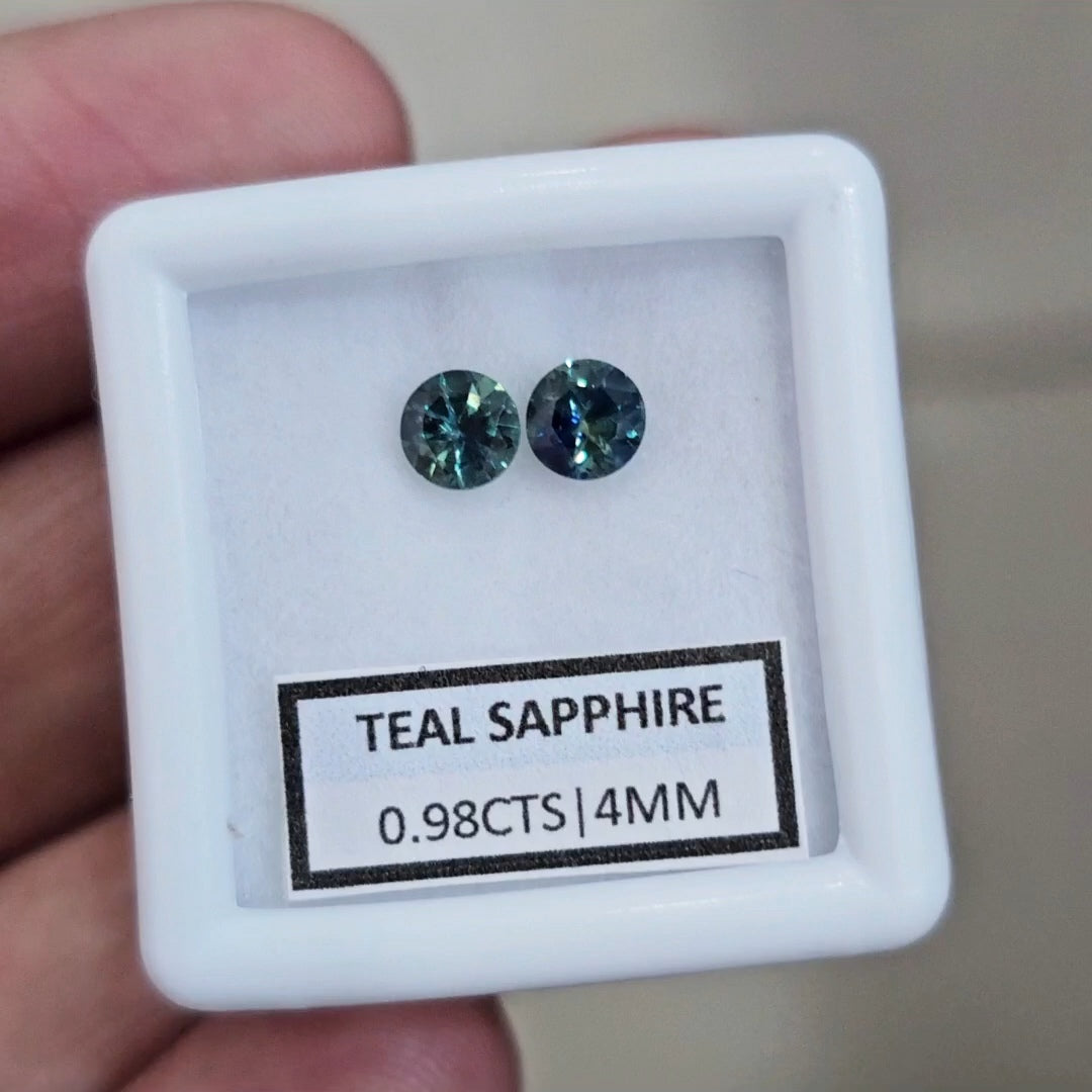 0.98cts  Pair Natural Australian Teal Sapphire | 4mm| Round | Unheated