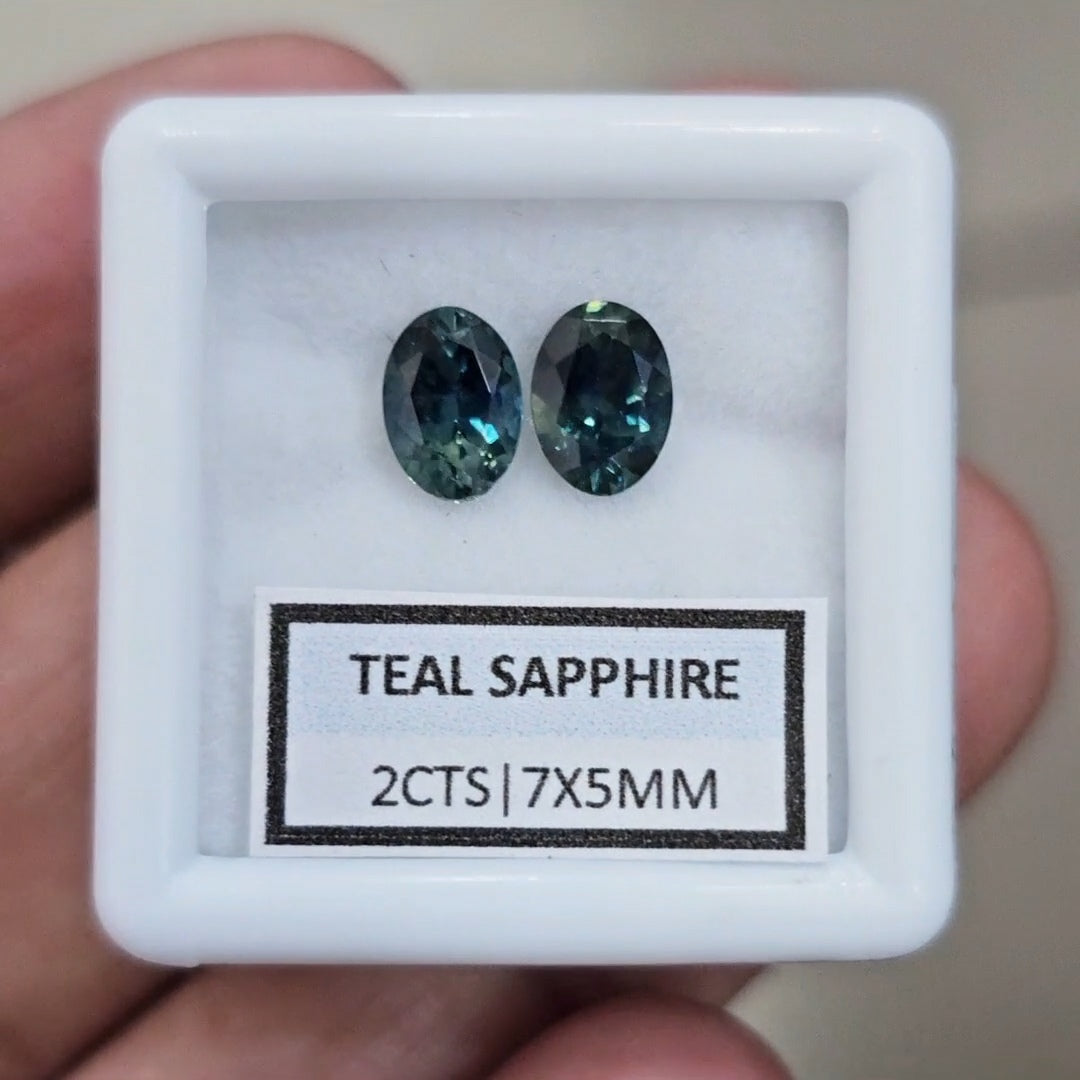 2cts  Pair Natural Australian Teal Sapphire | 7x5mm| Oval | Unheated