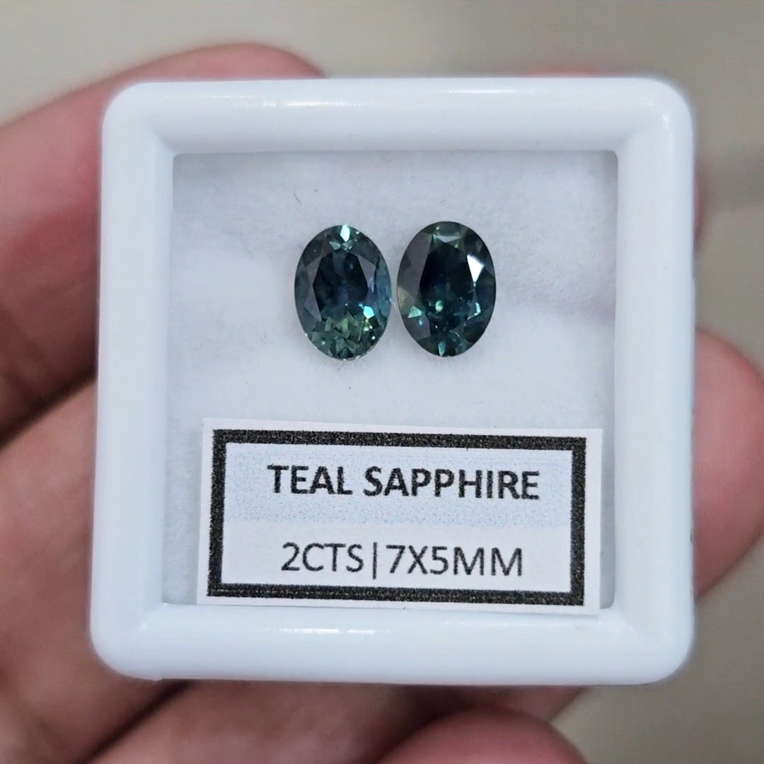 2cts  Pair Natural Australian Teal Sapphire | 7x5mm| Oval | Unheated