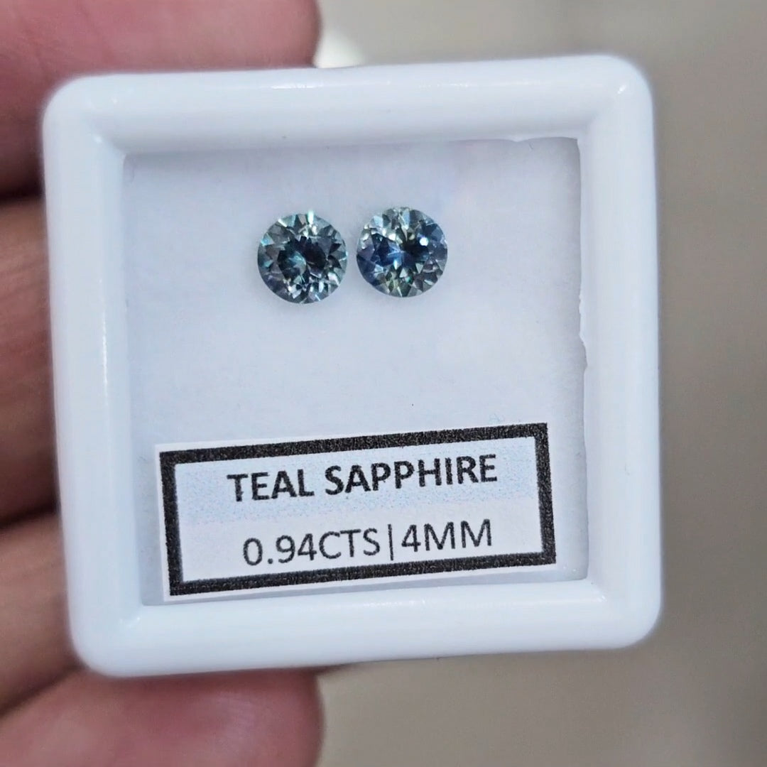 0.94cts  Pair Natural Australian Teal Sapphire | 4mm| Round | Unheated