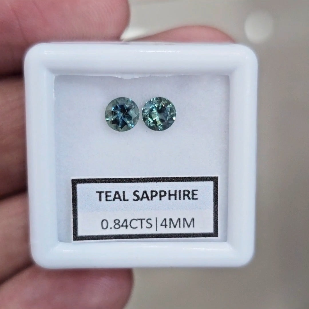 0.84cts  Pair Natural Australian Teal Sapphire | 4mm| Round | Unheated