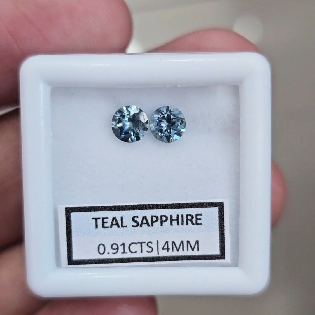 0.91cts  Pair Natural Australian Teal Sapphire | 4mm| Round | Unheated