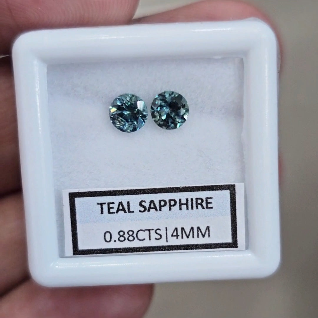 0.88cts  Pair Natural Australian Teal Sapphire | 4mm| Round | Unheated