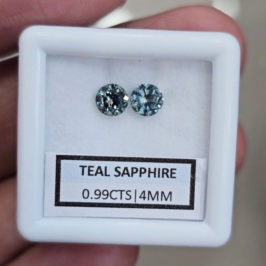 0.99cts  Pair Natural Australian Teal Sapphire | 4mm| Round | Unheated