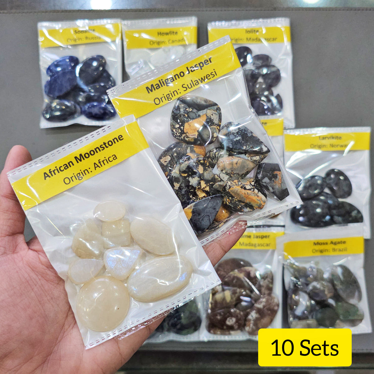 Halloween Gemstone Cabochon Box | 12 Varieties, 1KG | Labeled Natural Stone:  Iolite, Moonstone, Larvikite More