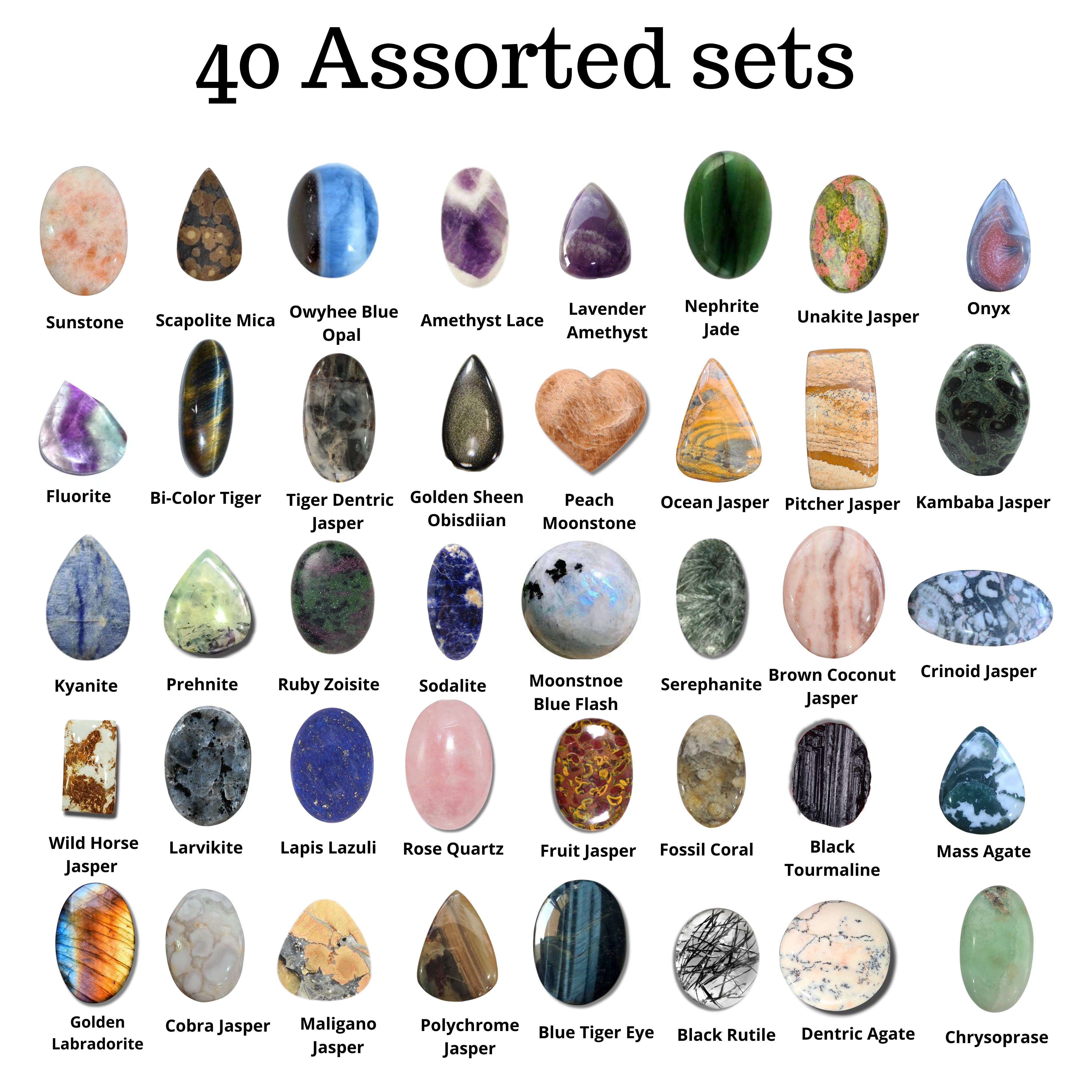 40 sets of Cabochons | V3.0 | Labeled | 1KG Box | 100+ Stones - The LabradoriteKing