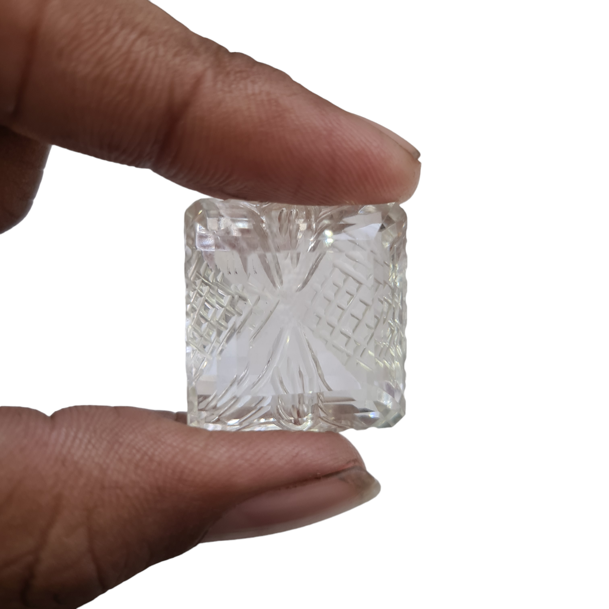 Natural 1 piece hand carved White topaz  : Square Shape | Size:25mm - The LabradoriteKing