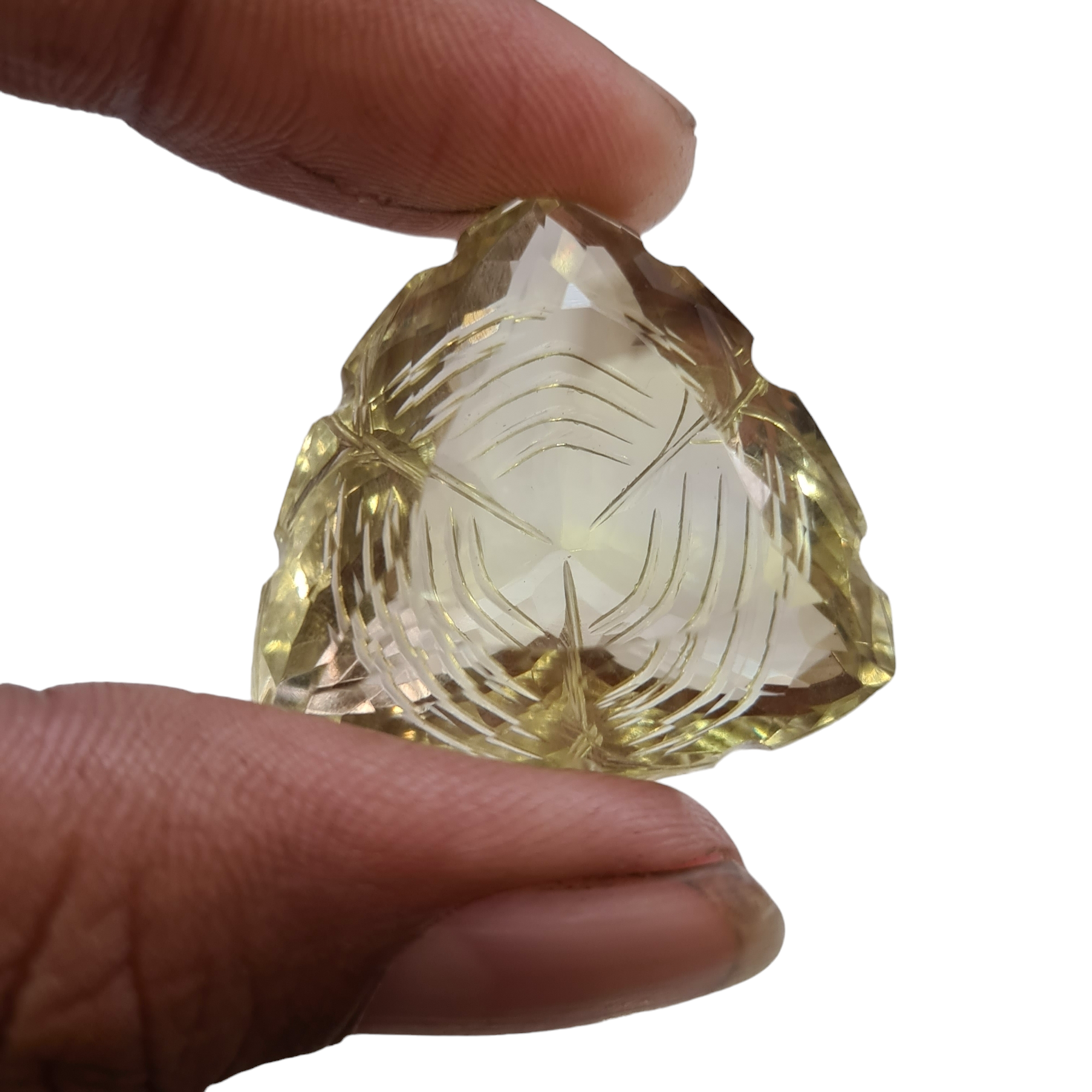 Natural 1 piece hand carved Yellow Quartz  : Trillion Shape | Size:31mm - The LabradoriteKing