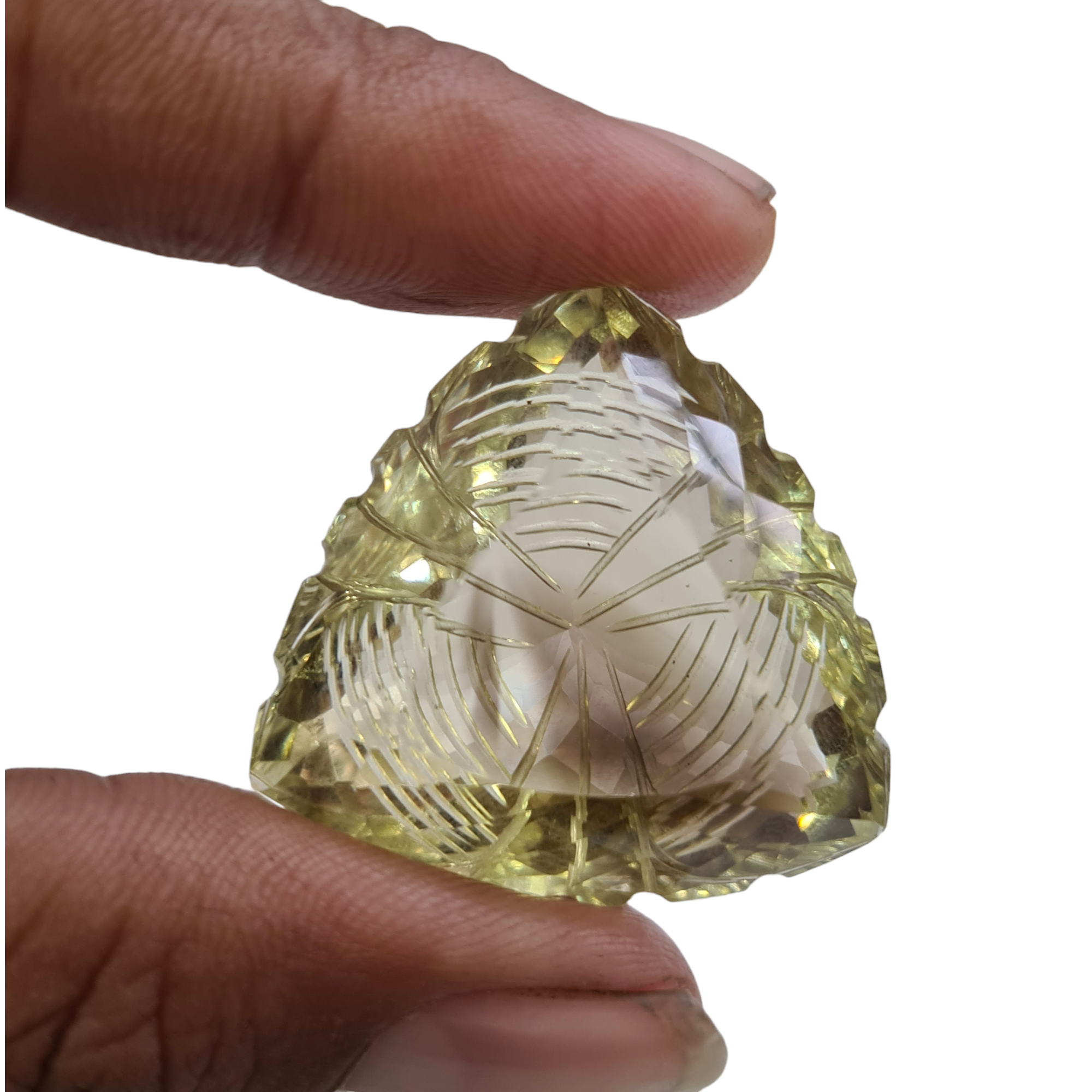 Natural Bi color hand carved Yellow Quartz  : Trillion Shape | Size:35mm - The LabradoriteKing