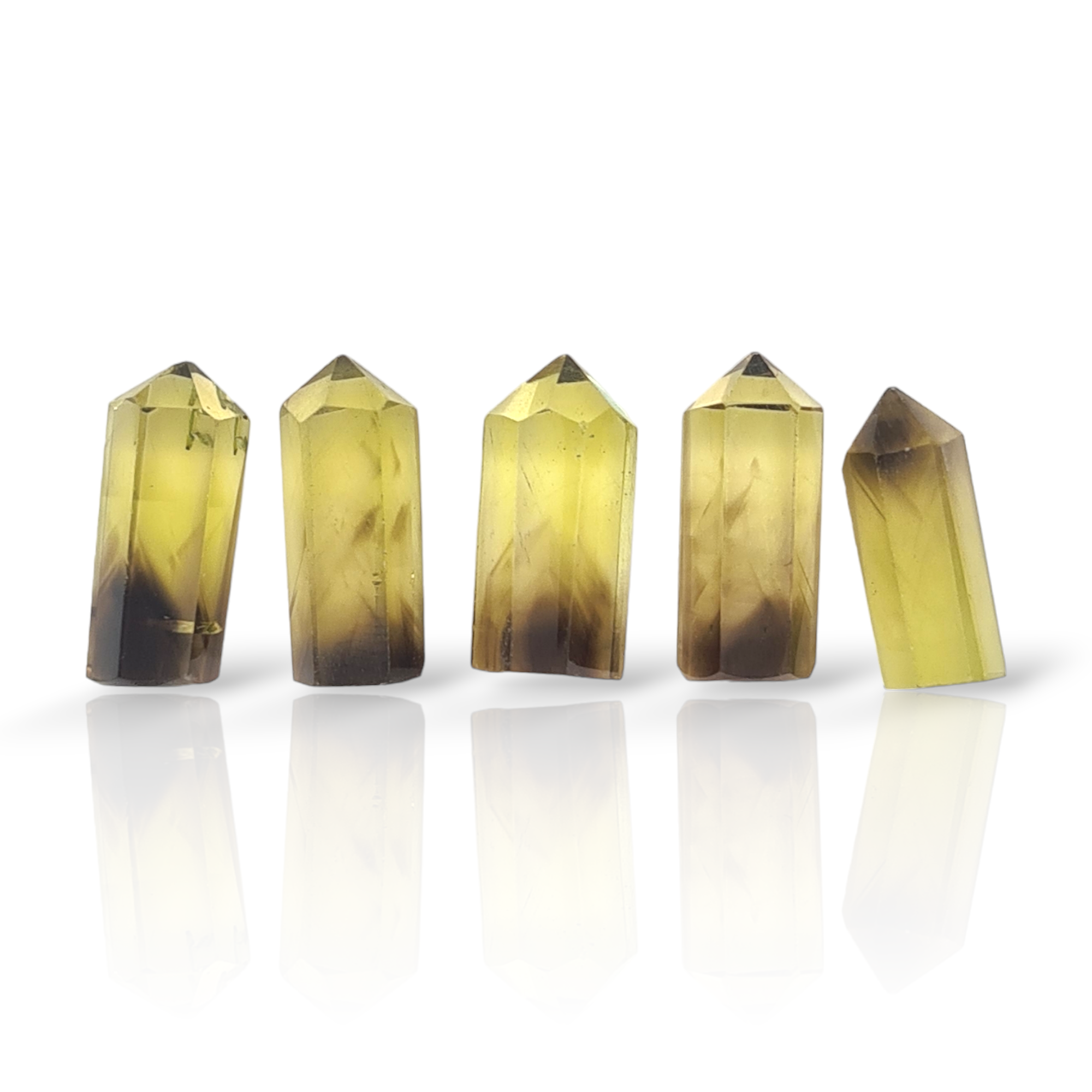 Natural 5 piece Faceted Lemon Quartz Bi-Color Tower Shape | Size:16-17mm - The LabradoriteKing