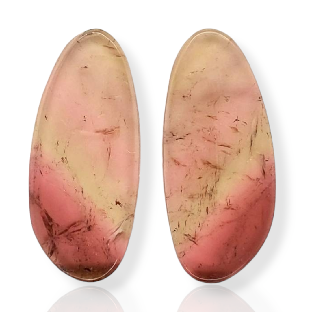 1 Pair Of Natural Watermelon Tourmaline Slice | Size:34x15mm | With Certificate - The LabradoriteKing