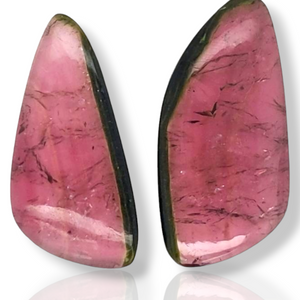 1 Pair Of Natural Watermelon Tourmaline Slice | Size:33x16mm | With Certificate - The LabradoriteKing