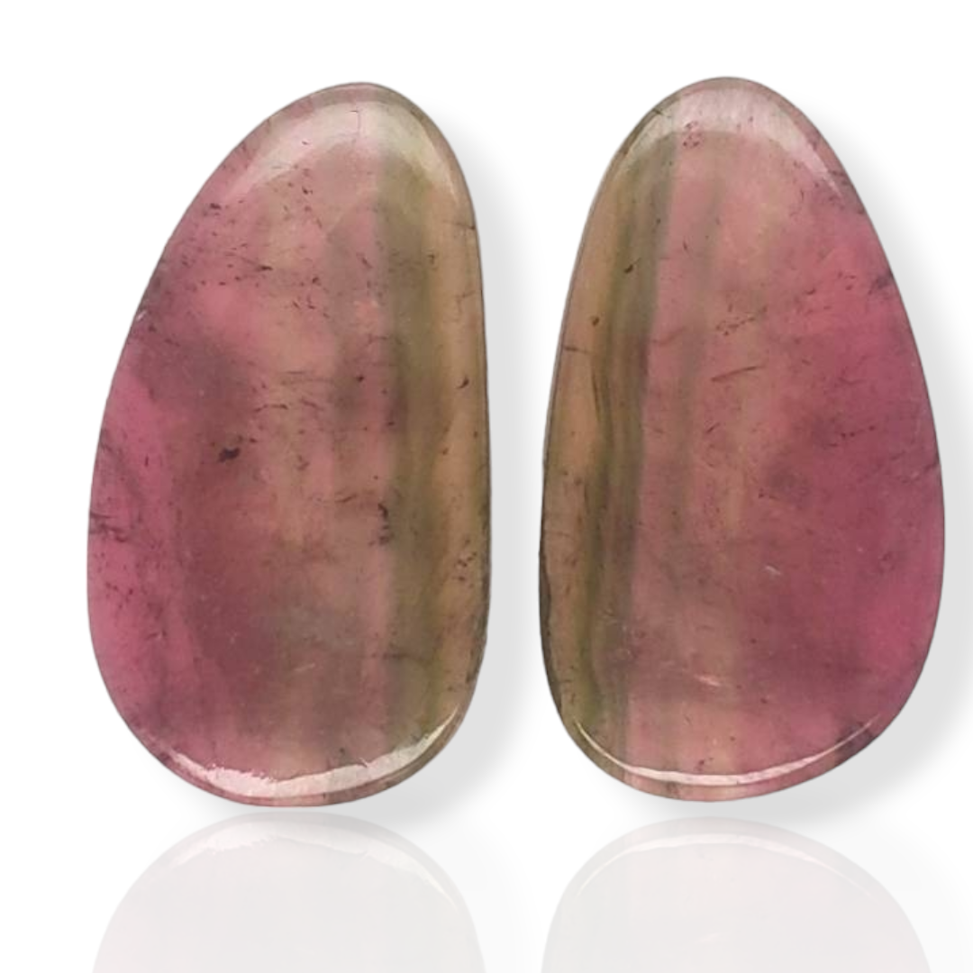 1 Pair Of Natural Watermelon Tourmaline Slice | Size:35X19mm | With Certificate - The LabradoriteKing