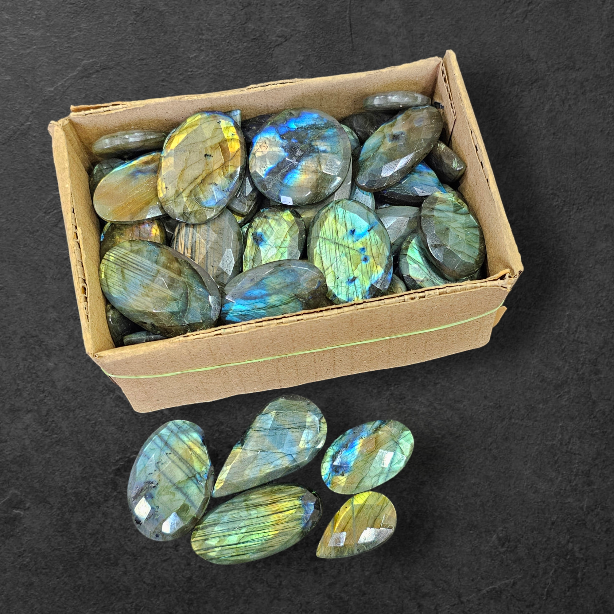 500 Grams of Faceted Labradorite with Flat Backs | 40-50 pcs - The LabradoriteKing