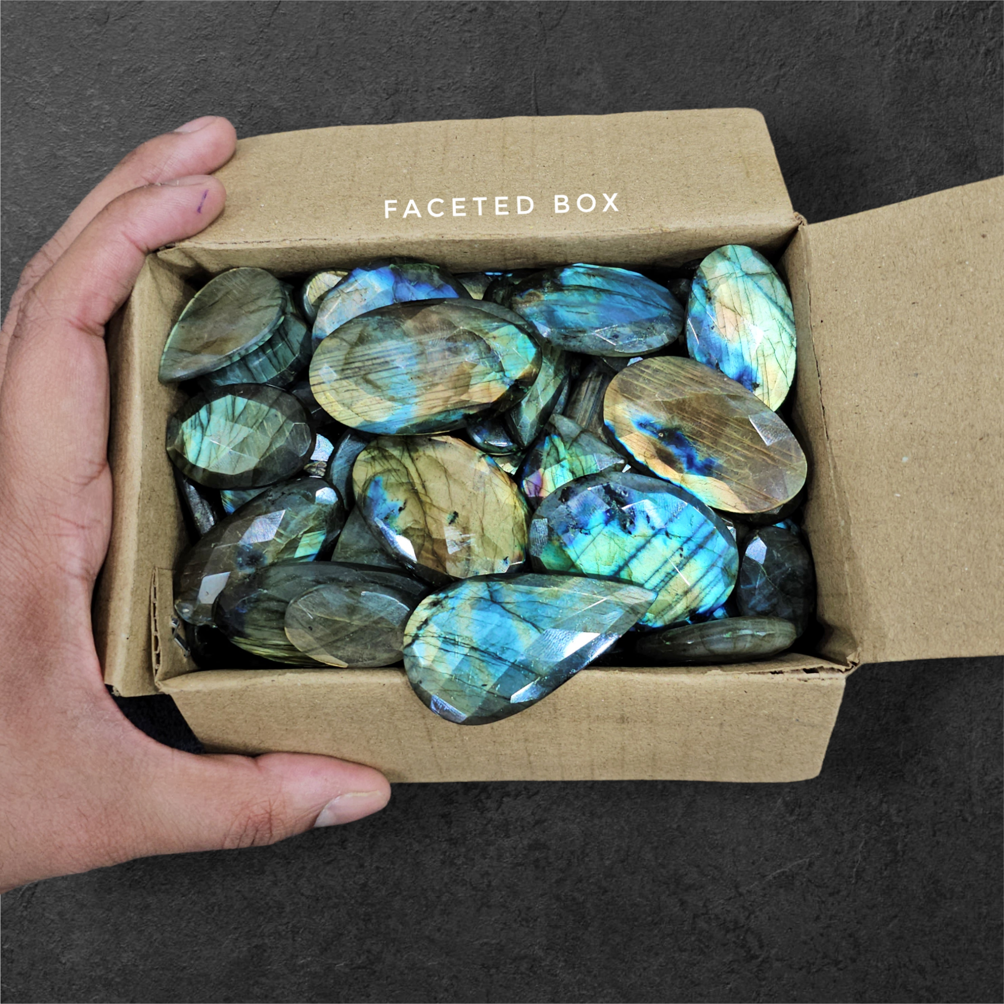 500 Grams of Faceted Labradorite with Flat Backs | 40-50 pcs - The LabradoriteKing