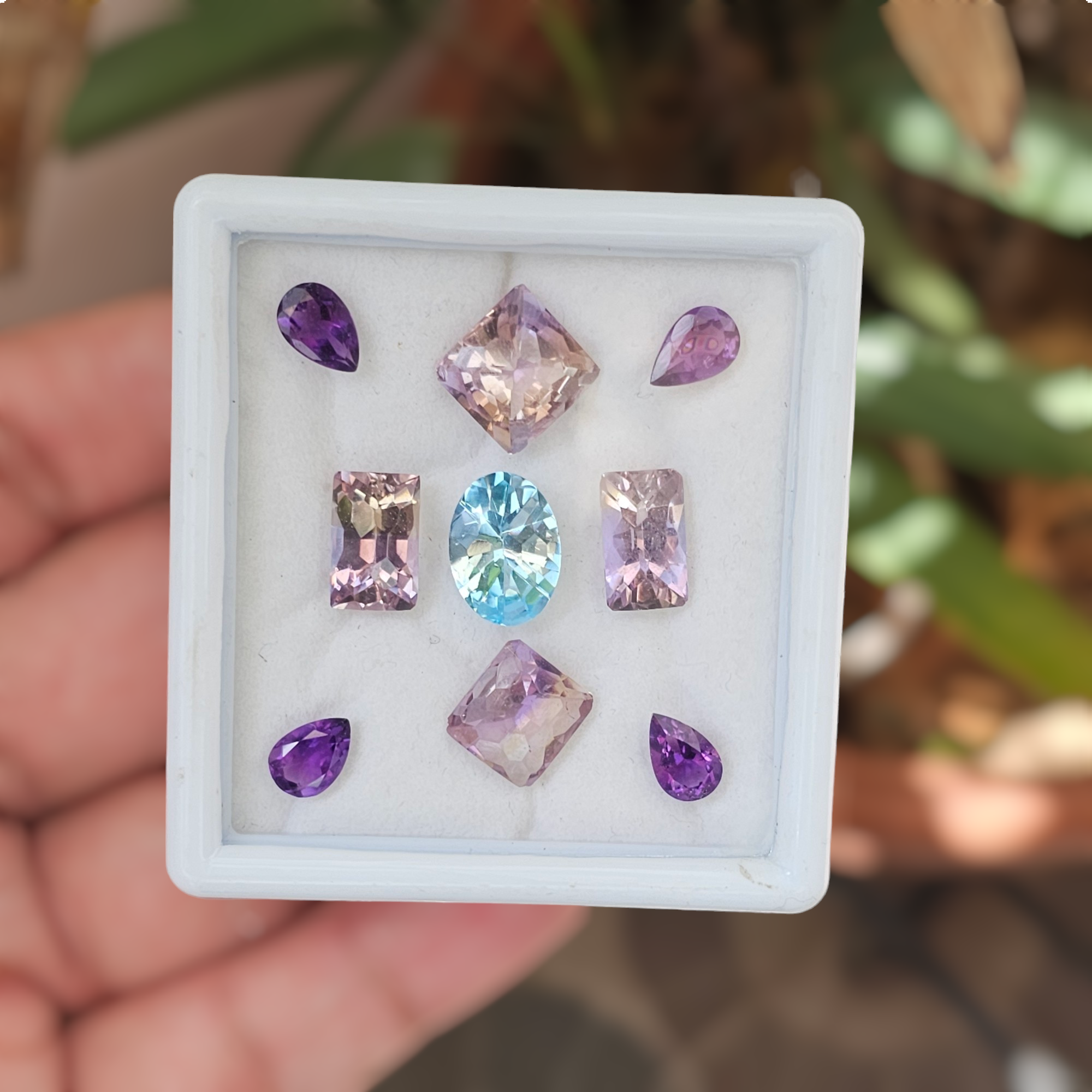 9 Pcs Of Natural Amethyst, Ametrine & Blue Topaz Faceted |Shap: Mix| Size:8-12mm - The LabradoriteKing