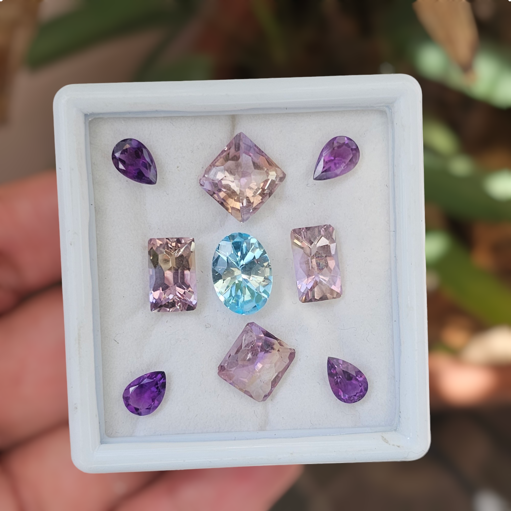 9 Pcs Of Natural Amethyst, Ametrine & Blue Topaz Faceted |Shap: Mix| Size:8-12mm - The LabradoriteKing