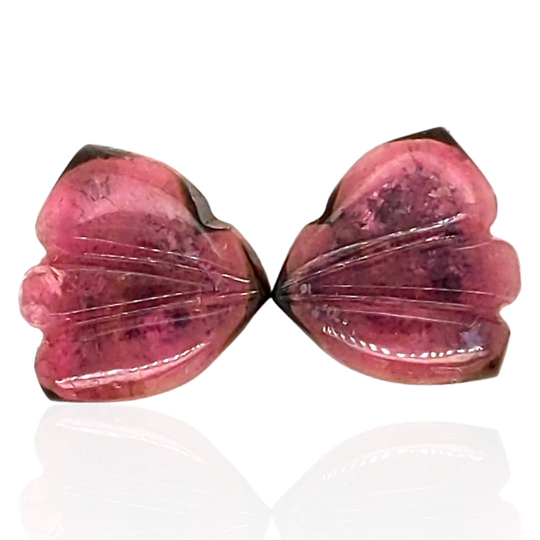 Natural Watermelon Tourmaline Butterfly Carved Pair | Size:13x12mm - The LabradoriteKing