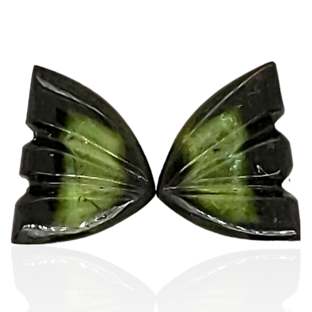 Natural Watermelon Tourmaline Butterfly Carved Pair | Size:10x7mm - The LabradoriteKing