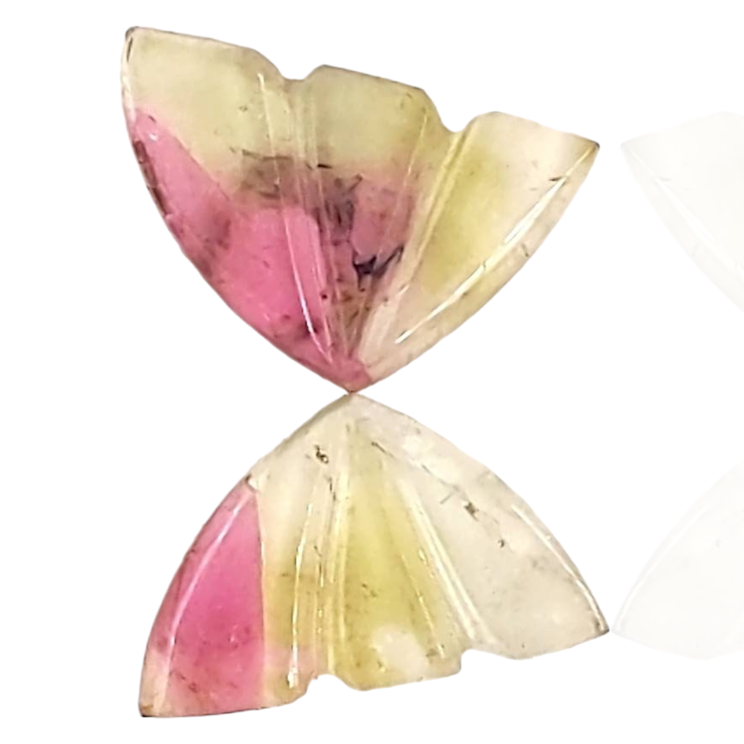 Natural Watermelon Tourmaline Butterfly Carved Pair | Size:13x8mm - The LabradoriteKing