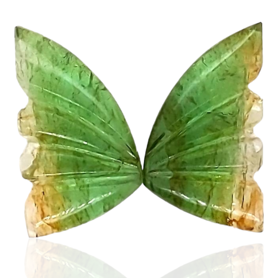 Natural Watermelon Tourmaline Butterfly Carved Pair | Size:15x9mm - The LabradoriteKing