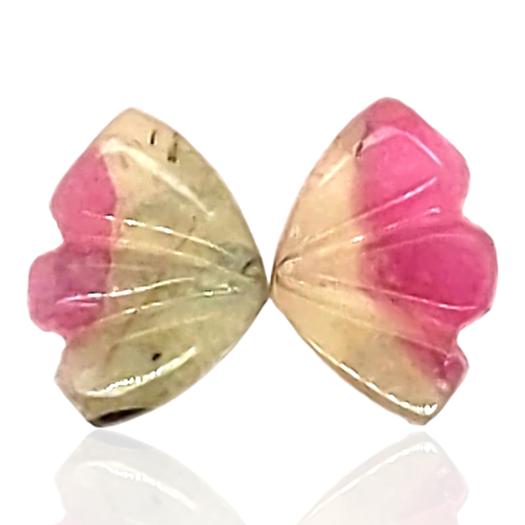 Natural Watermelon Tourmaline Butterfly Carved Pair | Size:9x6mm - The LabradoriteKing