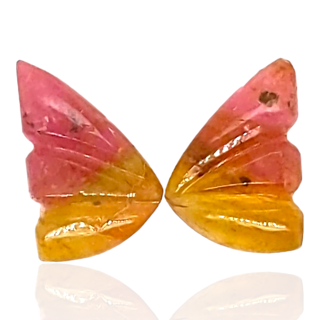 Natural Watermelon Tourmaline Butterfly Carved Pair | Size:11x8mm - The LabradoriteKing