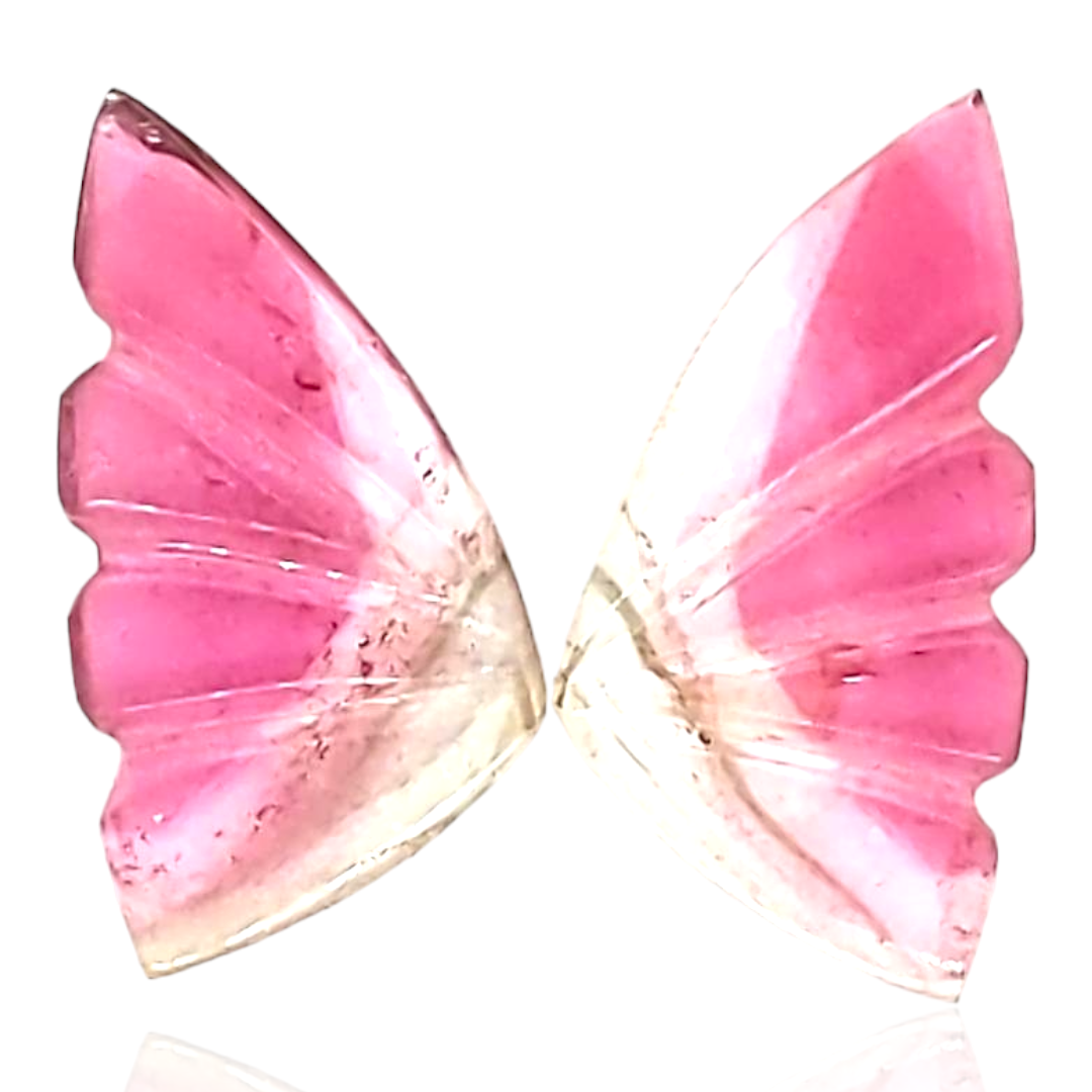 Natural Watermelon Tourmaline Butterfly Carved Pair | Size:16x8mm - The LabradoriteKing