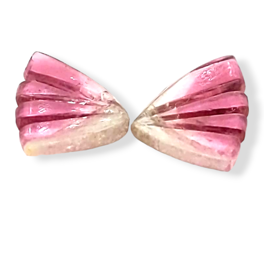 Natural Watermelon Tourmaline Butterfly Carved Pair | Size:16x8mm - The LabradoriteKing