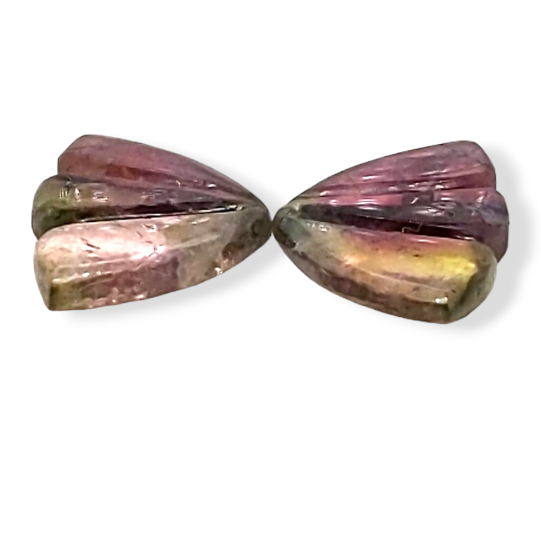 Natural Watermelon Tourmaline Butterfly Carved Pair | Size:13x9mm - The LabradoriteKing