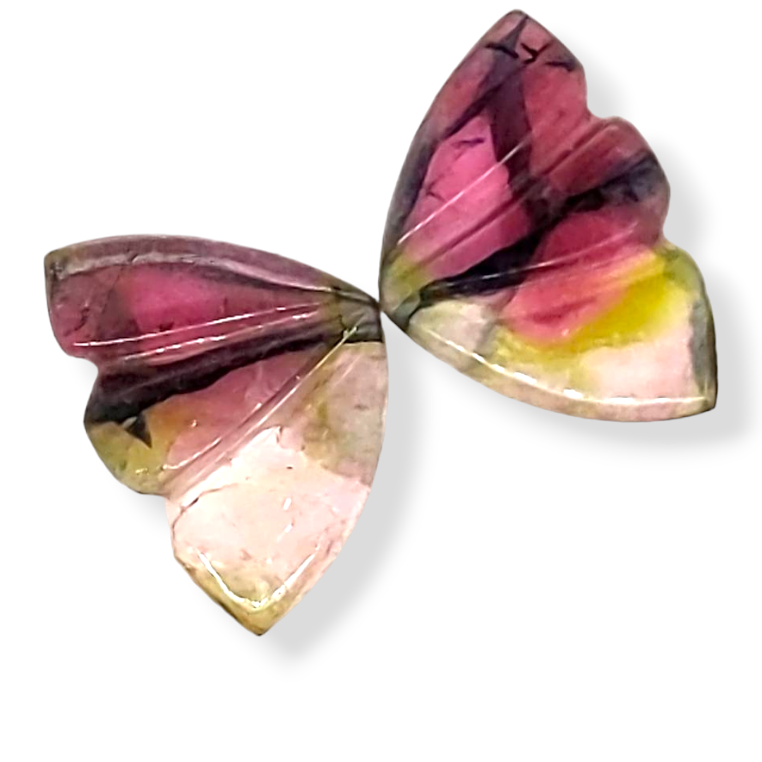 Natural Watermelon Tourmaline Butterfly Carved Pair | Size:13x9mm - The LabradoriteKing