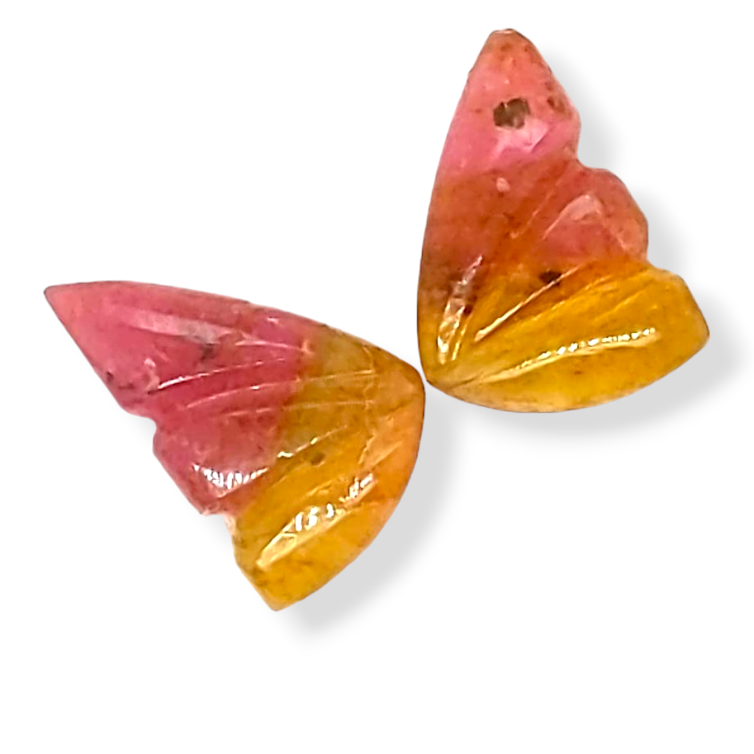 Natural Watermelon Tourmaline Butterfly Carved Pair | Size:11x8mm - The LabradoriteKing