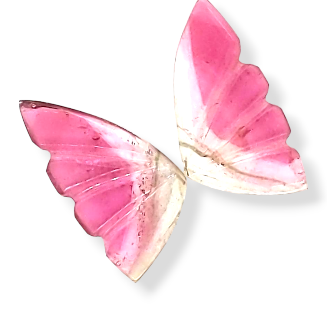 Natural Watermelon Tourmaline Butterfly Carved Pair | Size:16x8mm - The LabradoriteKing