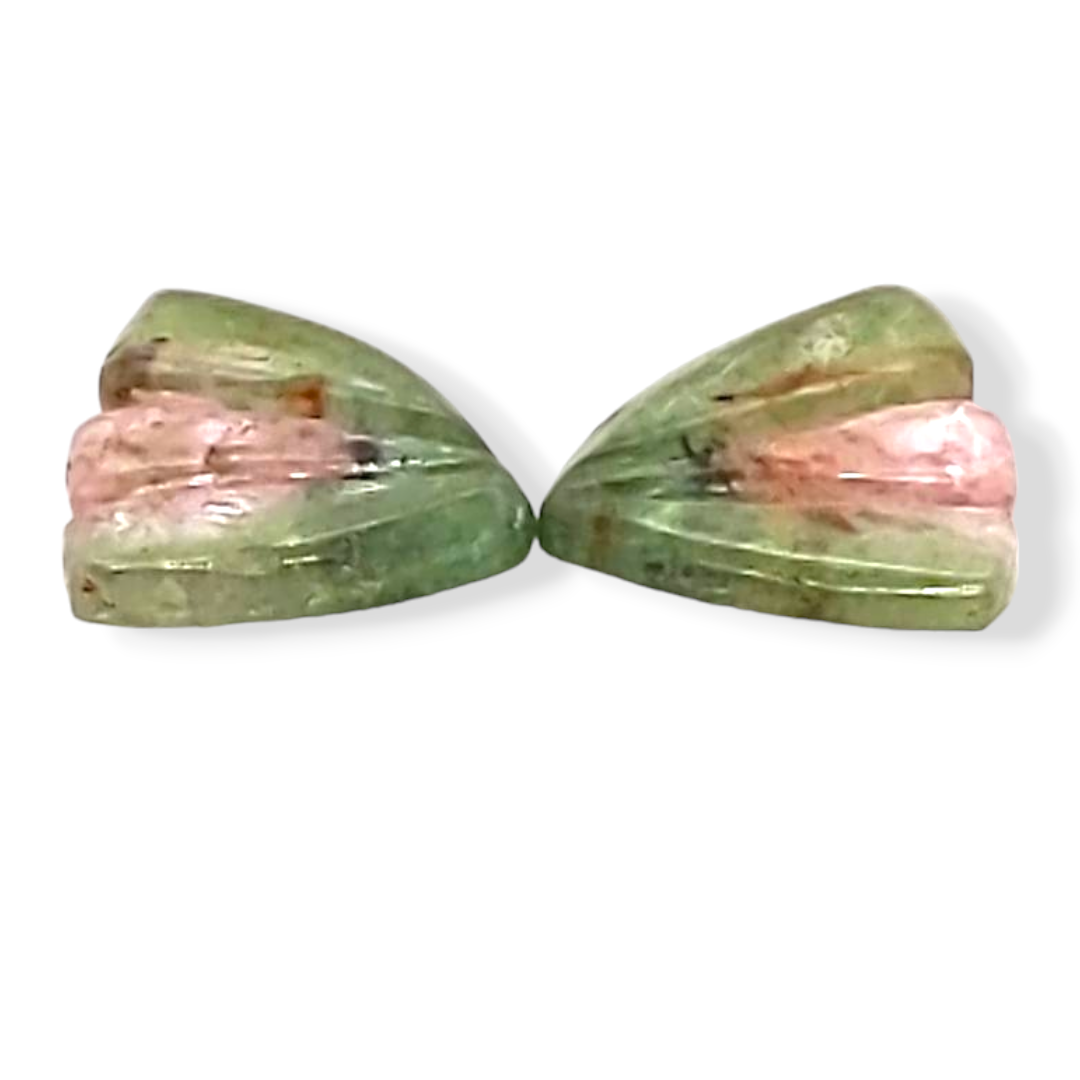 Natural Watermelon Tourmaline Butterfly Carved Pair | Size:13x9mm - The LabradoriteKing