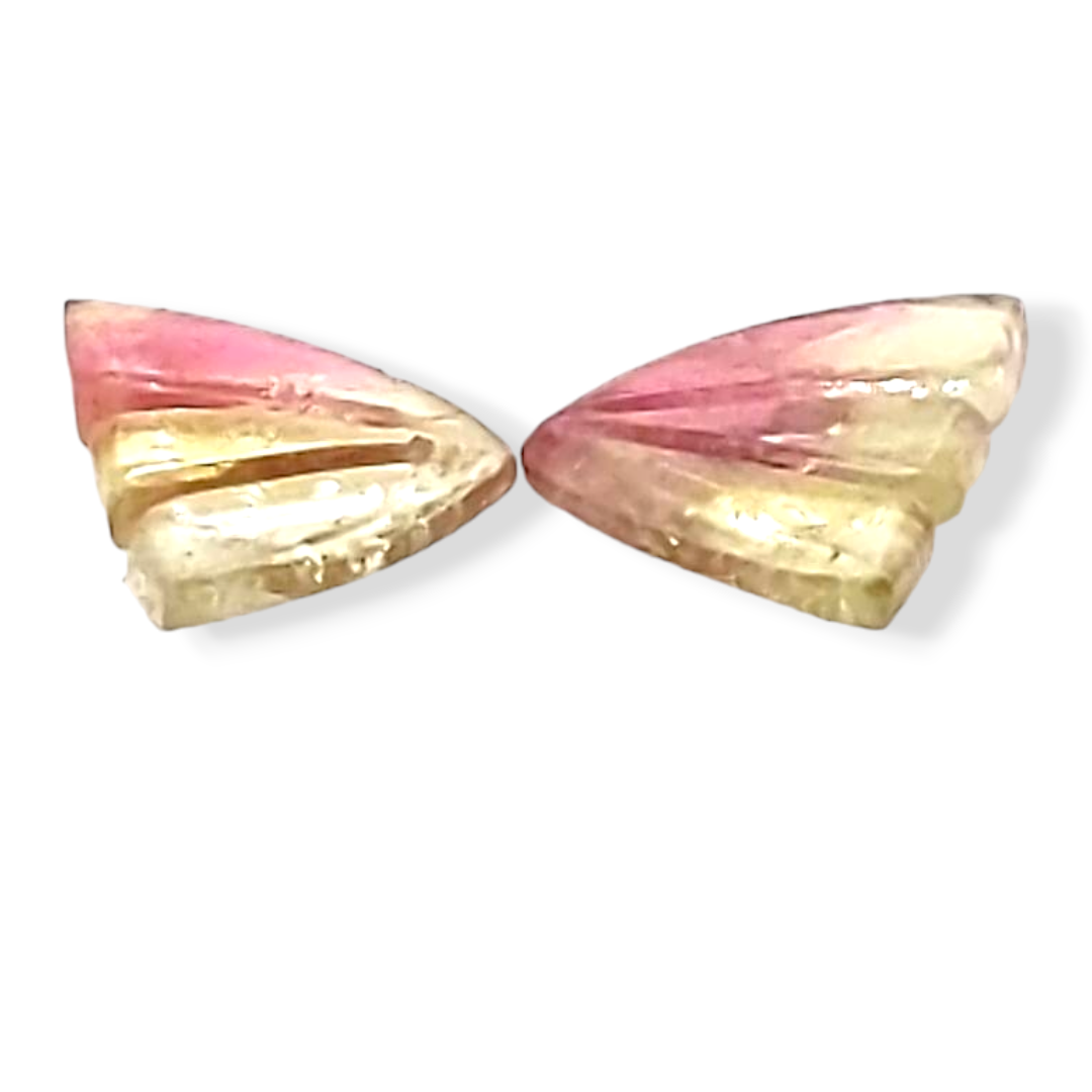 Natural Watermelon Tourmaline Butterfly Carved Pair | Size:13x8mm - The LabradoriteKing