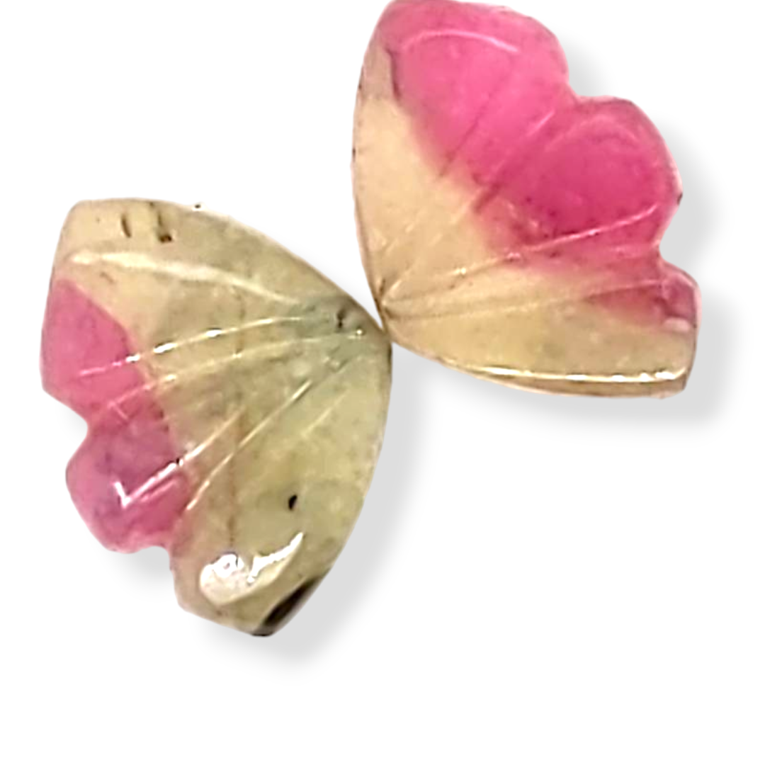 Natural Watermelon Tourmaline Butterfly Carved Pair | Size:9x6mm - The LabradoriteKing